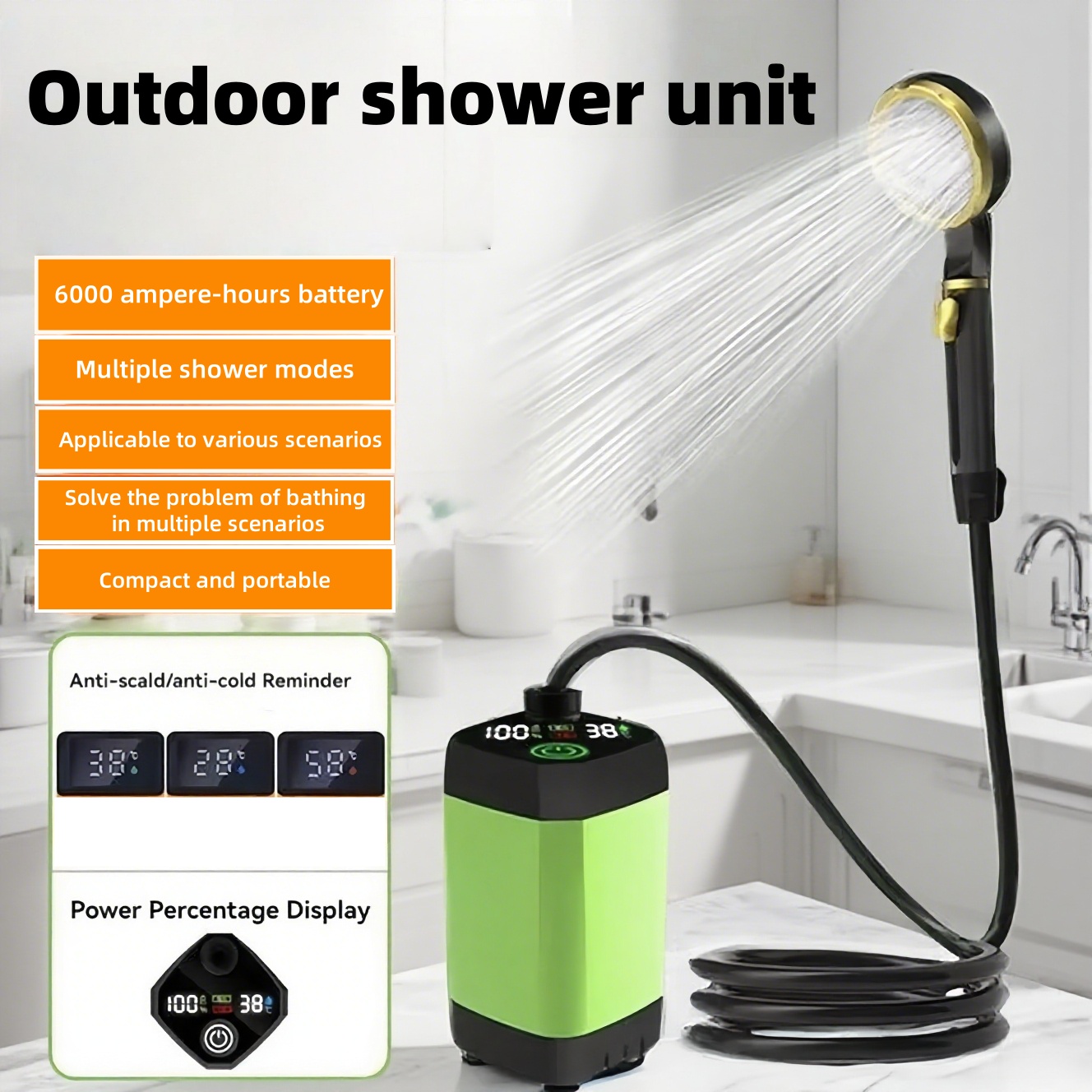 Battery Outdoor Camping - Doccia Elettrica Portatile per Esterni, con